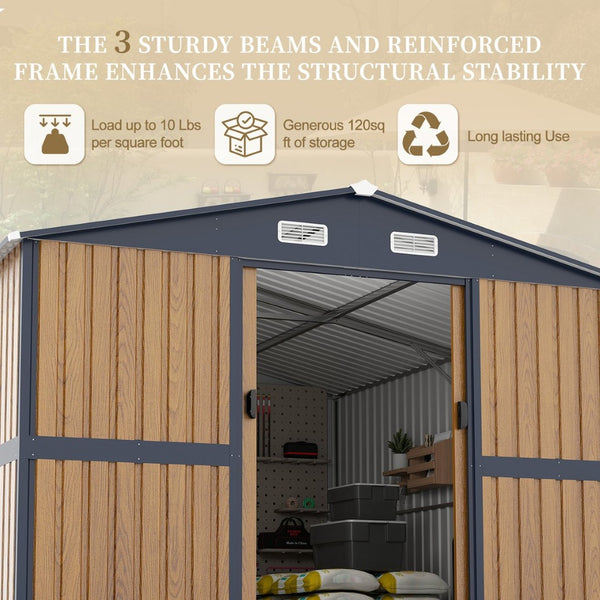 English Elm 10x12 Galvanized Steel Outdoor Shed with Lockable Entry Windows and Sloped Roof W1598S00032