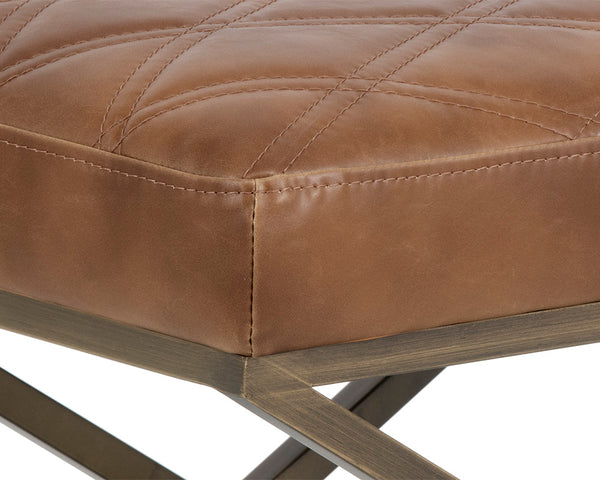 Sunpan Wisconsin Stool - Elegant Mid-Century Design with Antique Brass Base and Double-Stitched Seat Style Tobacco Tan