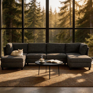 English Elm Modern Configurable Sectional Sofa Foil Fabric Low Profile Living Room Seating Dark Grey W5568S00050