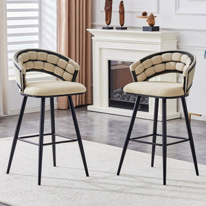 English Elm Set of 2 Chenille Upholstered Counter Stools with Iron Legs for Kitchen Islands Beige,Black W3875P370851