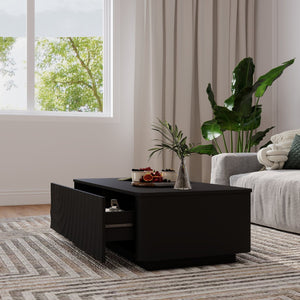 English Elm 47'' Spiral Grain Coffee Table Two Drawer Storage Mid Century Farmhouse Living Room Black W2263P412382