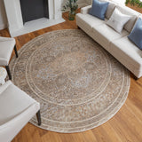 Feizy Rugs Celene Viscose/Polyester Machine Made Vintage Rug Tan/Brown/Ivory 7'-9" x 7'-9" Round