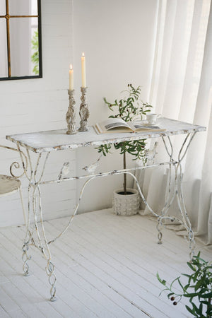 English Elm 43x16.5x34" Iron Console Table Twisted Legs Bird Sculptures Shabby Chic Entryway W2078P453111