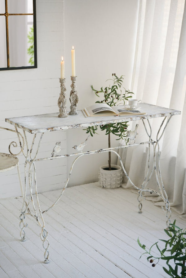 English Elm 43x16.5x34" Iron Console Table Twisted Legs Bird Sculptures Shabby Chic Entryway W2078P453111