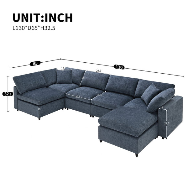 English Elm [video Modular Cloud Sectional Sofa Chenille Six Seat Sleeper with Ottoman for Living Room Dark Blue N723S9583K