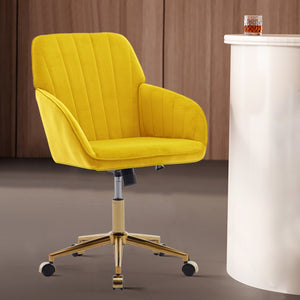 English Elm TY Velvet Office Chair Bright Yellow with Gold Base, 360° Swivel, Height Adjustable, Luxury Comfort W2311P237657