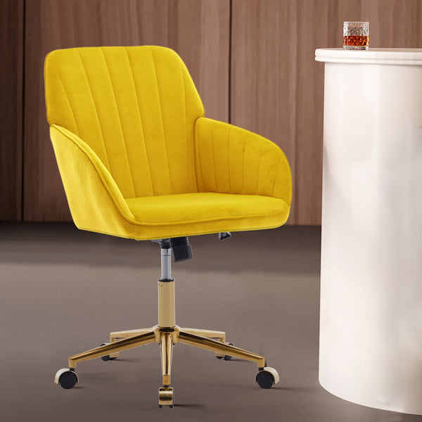 English Elm TY Velvet Office Chair Bright Yellow with Gold Base, 360° Swivel, Height Adjustable, Luxury Comfort W2311P237657