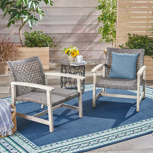 English Elm Christopher Knight Home® - HAMPTON Grey+Black Wood & Wicker Club Chairs Set of 2 — Handcrafted Acacia Frame, Mixed Black Wicker, Cozy 60397.00WTCLMBLK
