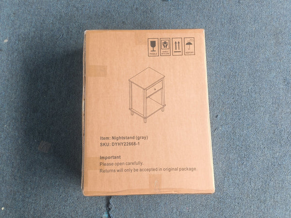 English Elm 26.77''H Modern Wooden Nightstand with Drawer and Open Shelf, Sturdy MDF Build, Tip-Restraint Included White+gray 16.9 L x 5.91 W x 24.8 H W80859132