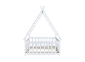 English Elm Twin Teepee Floor Bed With Guardrails - Cozy, Modern Design For Safe Independent Sleep Space W504P345776-GIGA