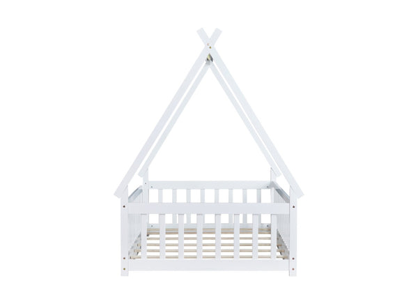 English Elm Twin Teepee Floor Bed With Guardrails - Cozy, Modern Design For Safe Independent Sleep Space W504P345776-GIGA