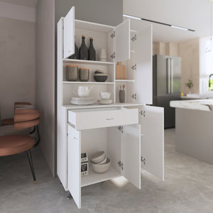 English Elm Tigard White Pantry Cabinet 66.5" High – 6 Doors, 9 Shelves & 1 Drawer for Kitchen Storage and Organization B062S00128