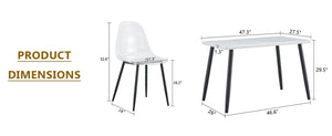 English Elm Table Set with Marble Glass Top Six Transparent Chairs for Modern Dining Spaces W1151S04633