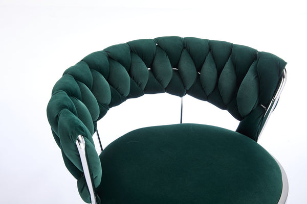 English Elm Set of 2 Velvet Bar Stools with Chrome Base Swivel Height Adjustment Plush Cushion Modern Comfort Green W1249P247739