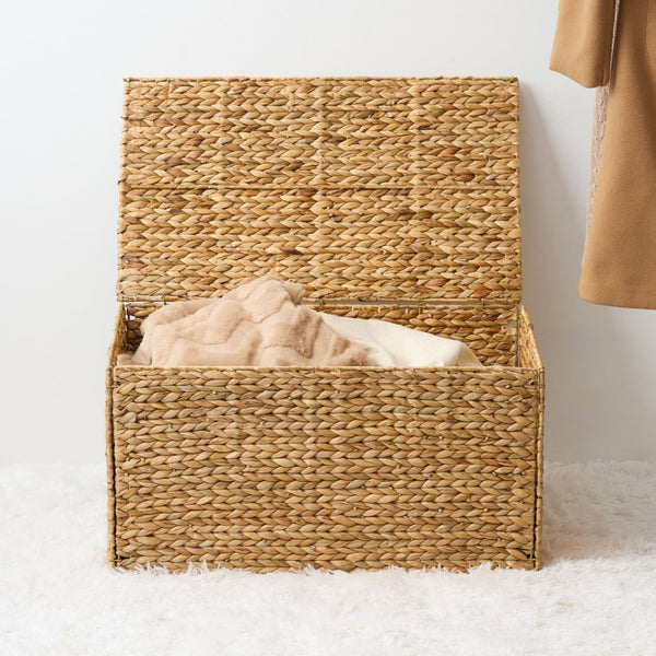 English Elm Judas Handwoven Water Hyacinth Storage Trunk Bohemian Wicker Chest for Living Room B093P427743