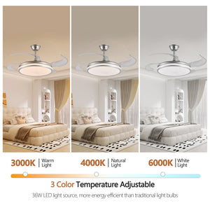 English Elm 42 Inch Modern Led Ceiling Fan With Remote, Retractable Blades, 6 Speed, Silent Dc Motor For Any Room W2312P374996