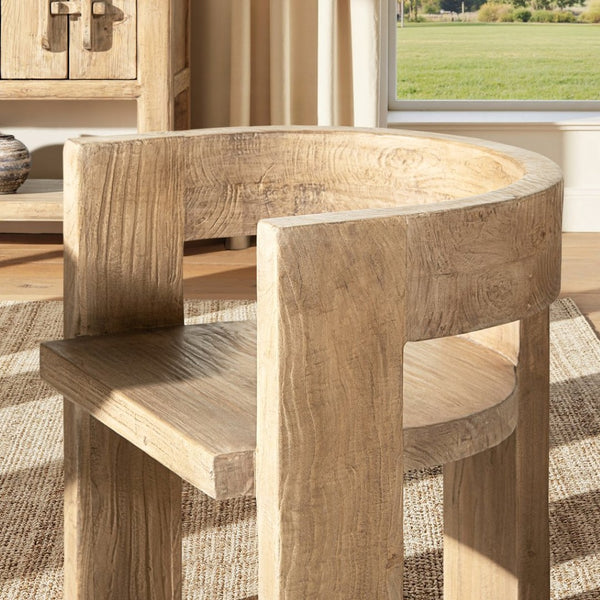 English Elm Soren Reclaimed Elm Sculptural Dining Chair with Wraparound Back Wabi-sabi Craft Natural B2719P474460