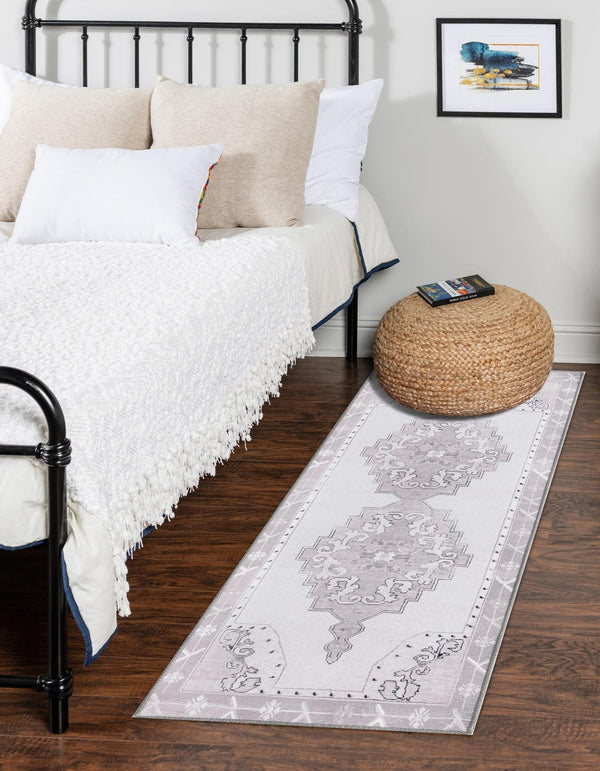 Unique Loom Timeless Thomas Machine Made Medallion Rug White Gray, Black/Ivory/Gray 2' 6" x 14' 1"