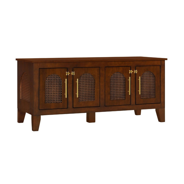 English Elm Lars Rubberwood Rattan Dog Crate Cabinet Stylish Pet Kennel for Living Room Walnut N775P397560W