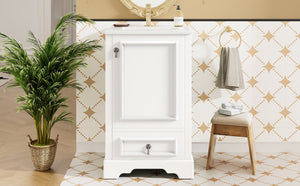 English Elm 20 Inch Bathroom Vanity with Ceramic Sink, Soft-Close Door, Adjustable Shelf, Smart Storage Organizing Design White N729P299505K