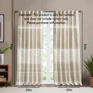 English Elm Cotton Boho-Chic Printed Curtain Panel With Chenille Detail & Lining For Elegant Window Style B03596630