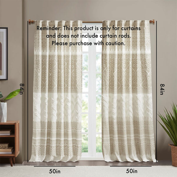 English Elm Cotton Boho-Chic Printed Curtain Panel With Chenille Detail & Lining For Elegant Window Style B03596630