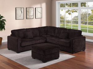 English Elm 4pc Jumbo Corduroy Sectional Set with Ottoman Square Arms Living Room Seating B011S02201