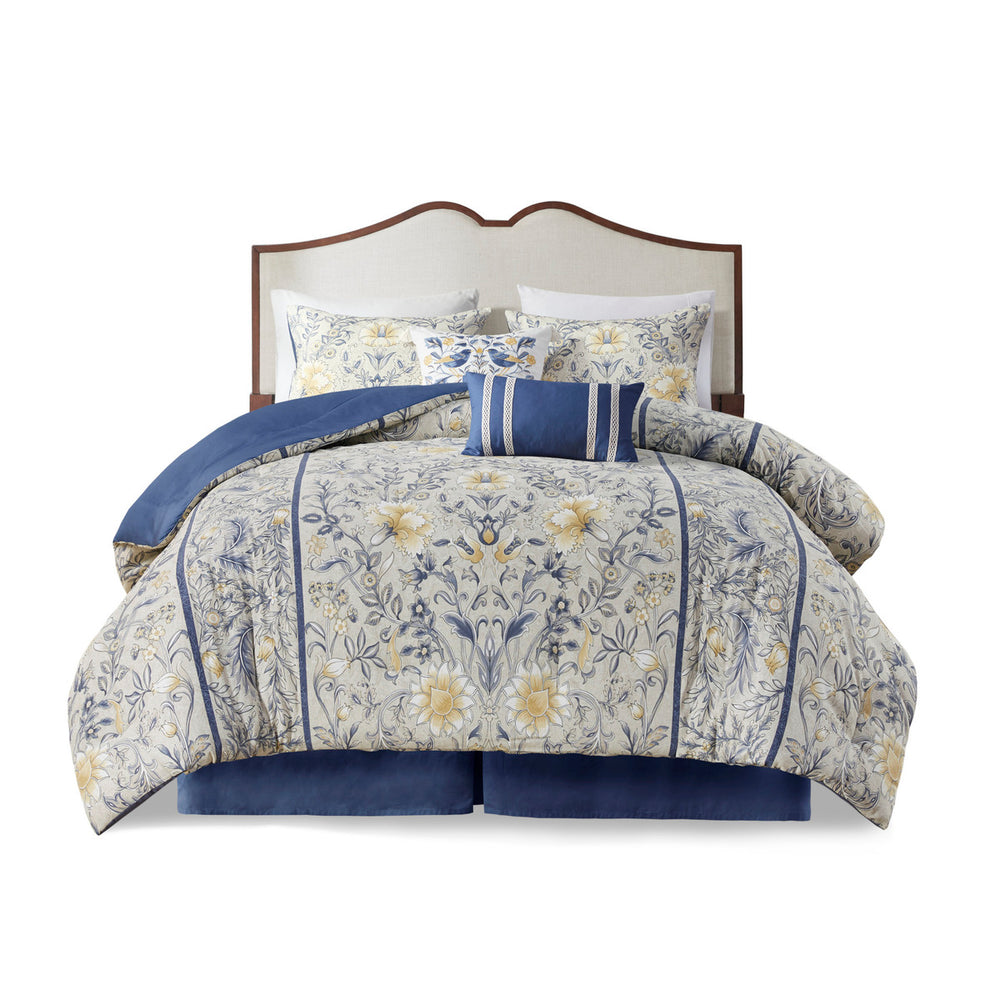 English Elm 6 Piece Cotton Comforter Set - Cozy Botanical Farmhouse Style With Decorative Pillows & Bed Skirt B035128769