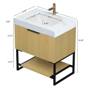 English Elm Yolan 30 Inch Freestanding Bathroom Vanity Plywood Cabinet Sintered Stone Top Oak Finish Black,Carrara White,Golden Oak W2615S00650