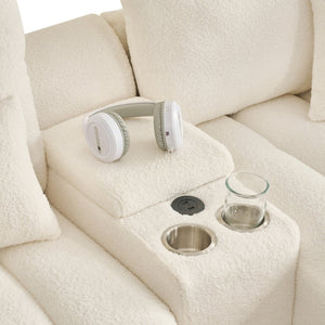 English Elm 92-inch Teddy Fleece L-shaped Sectional Sofa with Usb Console for Living Rooms W2564S00034