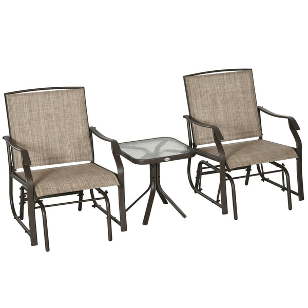 English Elm Outsunny 3-Piece Outdoor Glider Bistro Set With Glass Tabletop, Perfect For Patio, Garden & Porch W2225P217095-GIGA