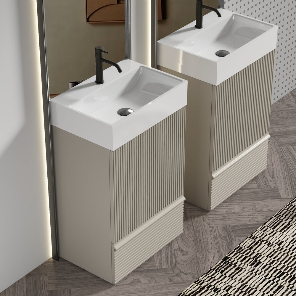 English Elm Gada 20" Cashmere Grey Freestanding Bathroom Vanity With Ceramic Sink & Safe Storage Solutions W1865S00088