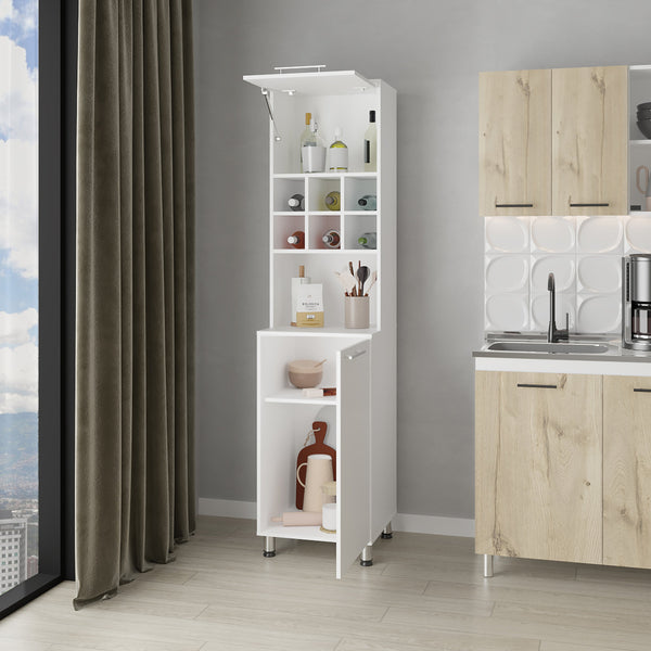 English Elm Corinth Kitchen Pantry White – Engineered Wood Storage with Shelves, Cubbies, Microwave Space, Adjustable Legs B092P286127