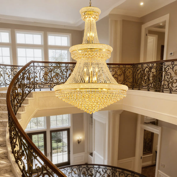 English Elm Luxury Gold Crystal Chandelier 42" 3-Tier Empire with 36 E12 Lights, 480+ K9 Crystals, Hand-Strung Elegance W2869S00003
