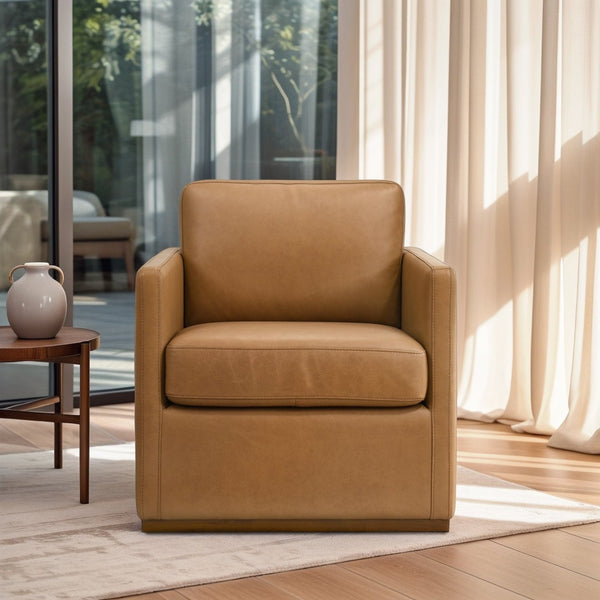 English Elm Darien Genuine Leather Swivel Lounge Chair with Tailored Stitching for Modern Interiors B183P423290