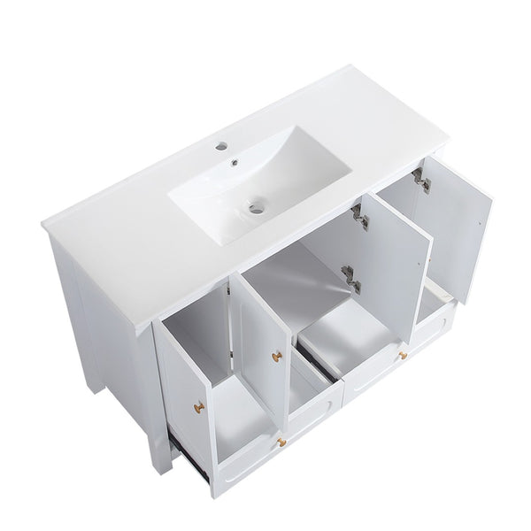 English Elm 48" White Mdf Bathroom Vanity with Integrated Resin Basin Six Storage Soft Close Doors W3133S00028