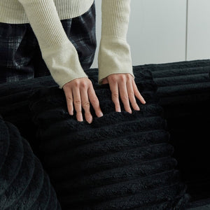 English Elm Curved Chenille Sectional Sofa Deep Seat Cloud Cushions Four Seater Modern Living Room Black W3505P456572