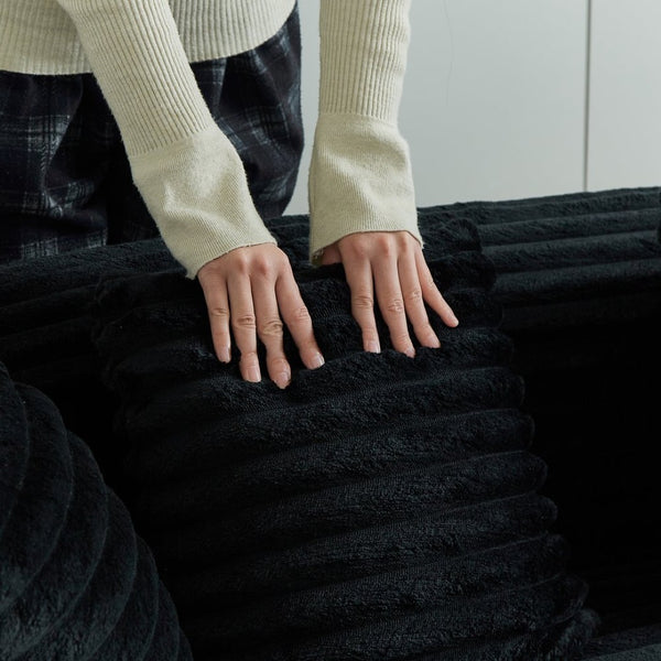 English Elm Curved Chenille Sectional Sofa Deep Seat Cloud Cushions Four Seater Modern Living Room Black W3505P456572