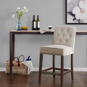 JLA Home Madison Park - Tufted Counter Stool with Tan Upholstery, Button-Tufted Back, High-Density Foam & Espresso Legs Overall Comfort and Transitional Style FPF20-0395