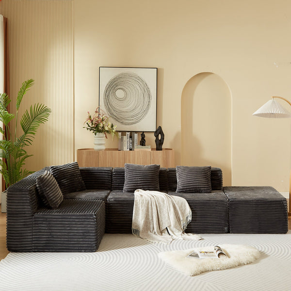 English Elm Modular Sectional Sofa - L-Shape Cloud Couch With Plush Corduroy, Memory Foam Comfort, Easy Setup W3434S00004