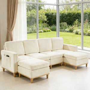 English Elm Modern Modular Sectional Sofa with Plush Cushions and Tapered Legs for Living Rooms Beige+White W2085S00106