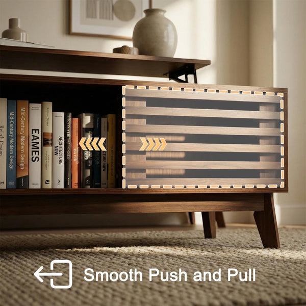 English Elm Lift Top Coffee Table Walnut Finish Mid Century Hidden Storage Slatted Cabinet W3204P465920