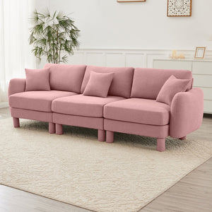 English Elm Boucle 3-Seater Sofa Couch - Elegant Shell-Shaped Armrests, Plush Comfort, Chic Pink Design For Living Spaces W3041S00292