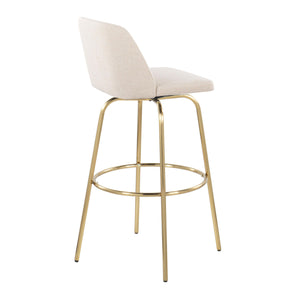 English Elm Toriano 30" Contemporary Fixed-Height Swivel Barstool Set of 2 — Upholstered Comfort, Gold Base Finish Cream B202S01090