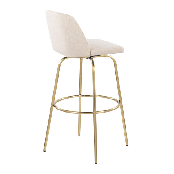 English Elm Toriano 30" Contemporary Fixed-Height Swivel Barstool Set of 2 — Upholstered Comfort, Gold Base Finish Cream B202S01090