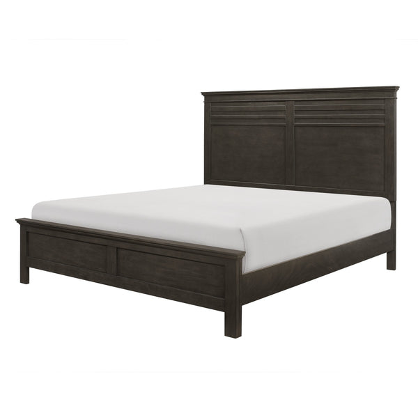 English Elm Charcoal Queen Panel Bed with Okume Veneer and Horizontal Accent Headboard — Rustic Transitional Design Charcoal grey 64.25 L x 39 W x 5.5 H B011S01205