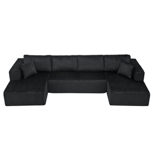 English Elm 132" U-shaped Modular Corduroy Sectional with Deep Foam Cushions for Living Room Black W5802S00001