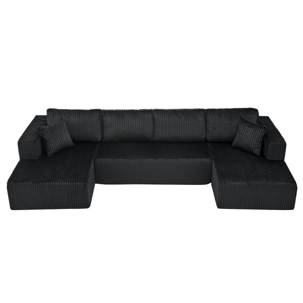 English Elm 132" U-shaped Modular Corduroy Sectional with Deep Foam Cushions for Living Room Black W5802S00001