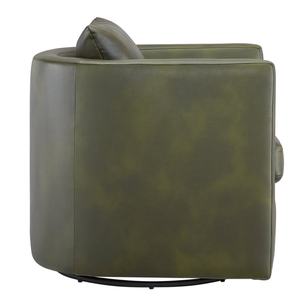 English Elm Sutton Fern Green Faux Leather Swivel Barrel Chair with Stain‑Resistant Fabric, Pocket Coil Seat, 360° Swivel Comfort B050P322589