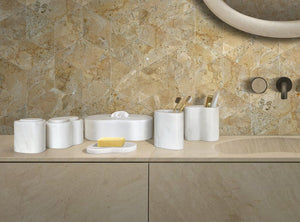 English Elm White Natural Marble Bathroom Accessory Set - 6-Piece Luxury Collection, Handcrafted Elegance, Unique Design W1696P262943-GIGA